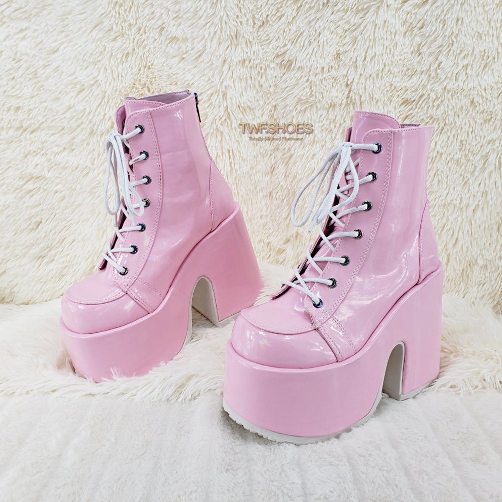 Demonia 5 Inch Platform Boots in Pink - Picture 2 of 15